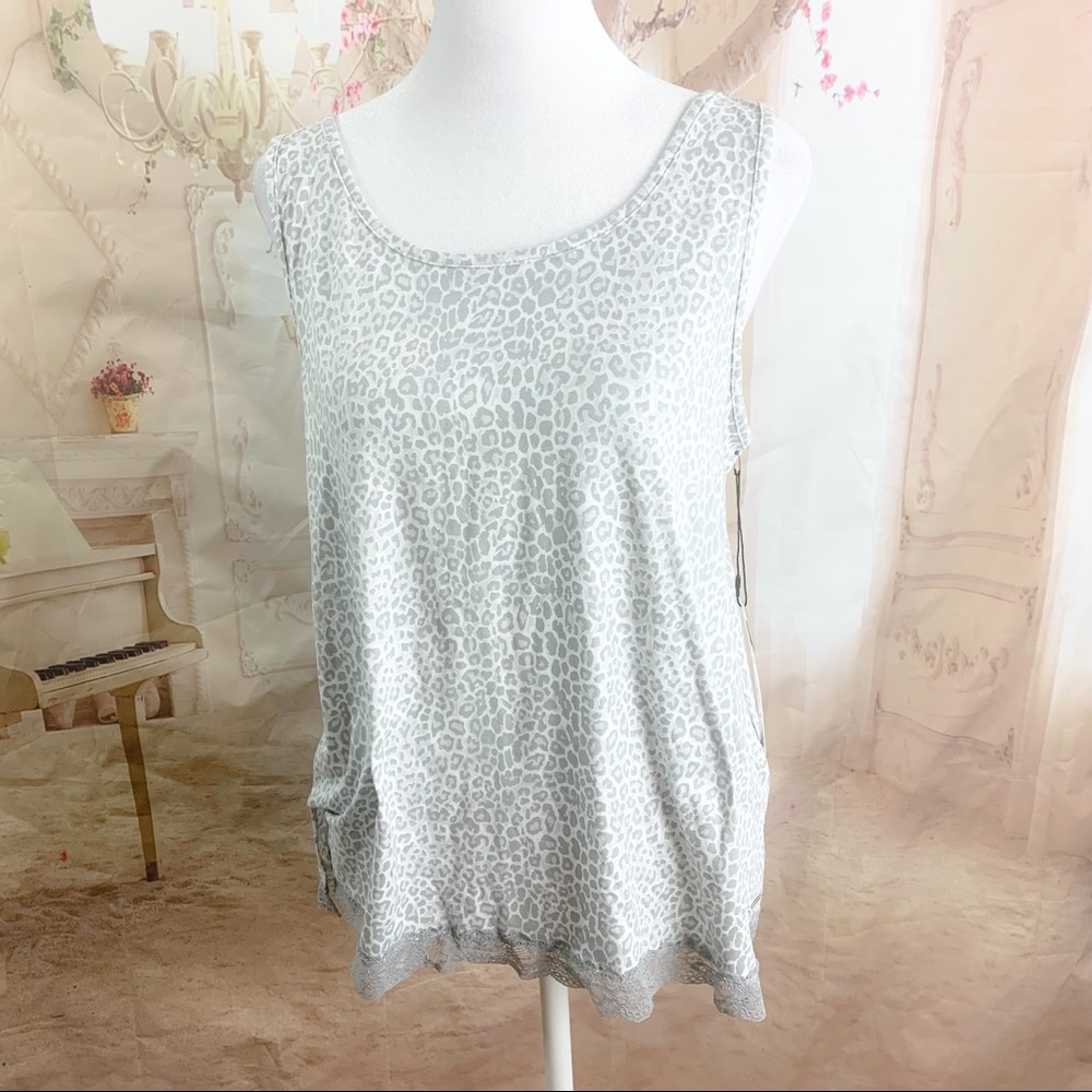 NEW Tahari Leopard Animal Print Lace hem Tank